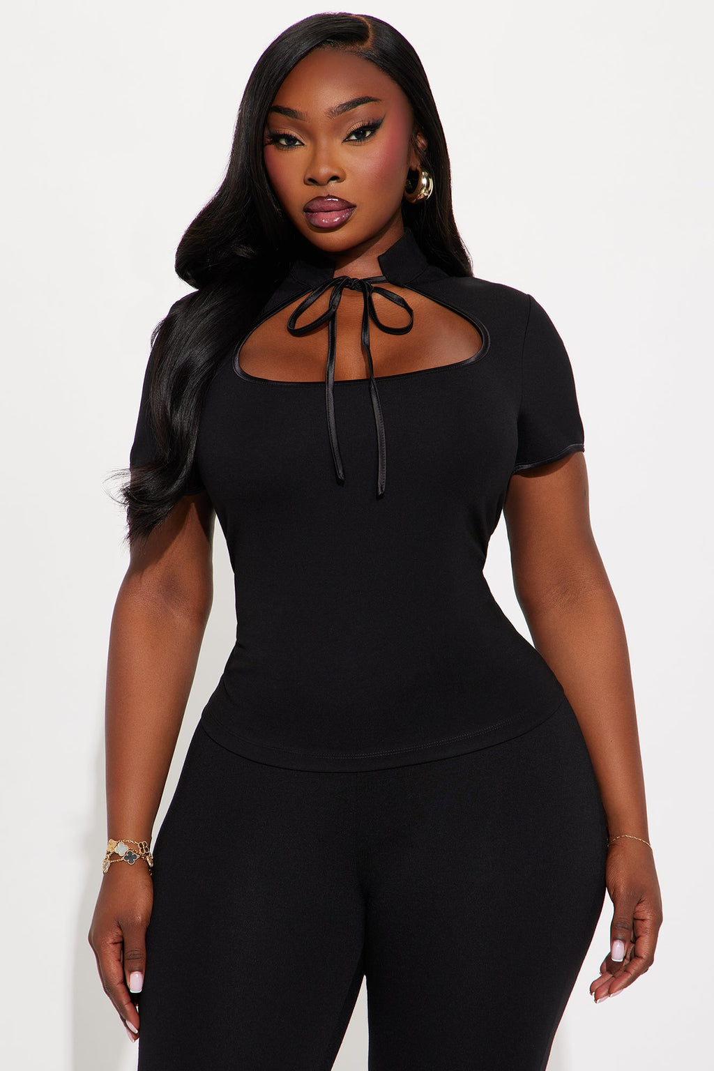 Kari Cut Out Mock Neck Top - Black
