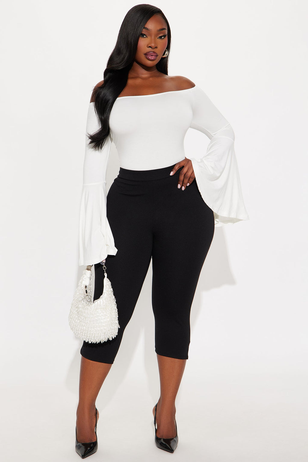 Shani Long Sleeve Off Shoulder Top - White