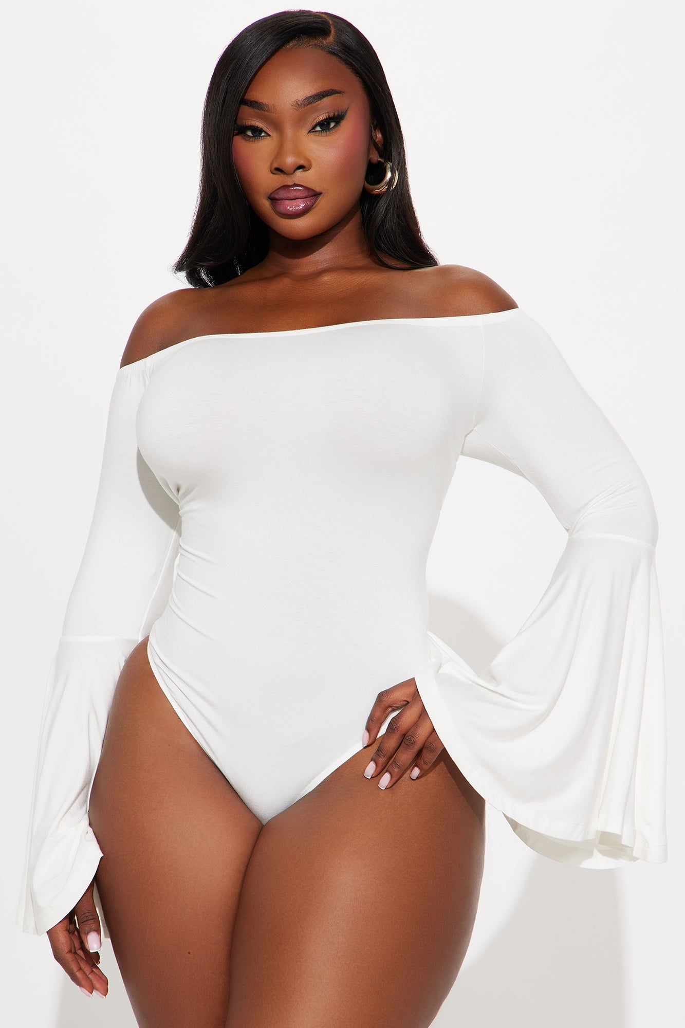 Shani Long Sleeve Off Shoulder Top - White