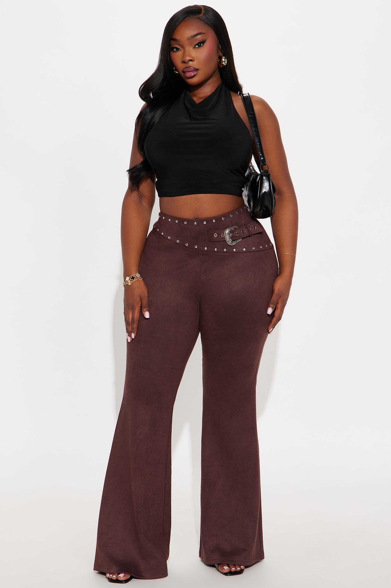 Round Em Up Faux Suede Flare Leg Pant 34 - Chocolate