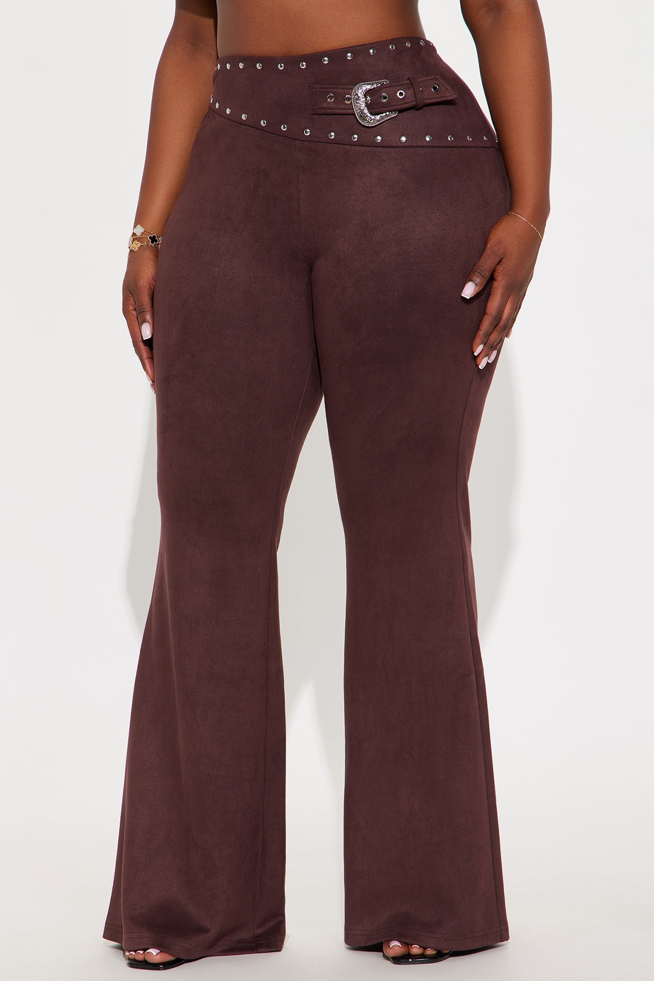 Round Em Up Faux Suede Flare Leg Pant 34 - Chocolate