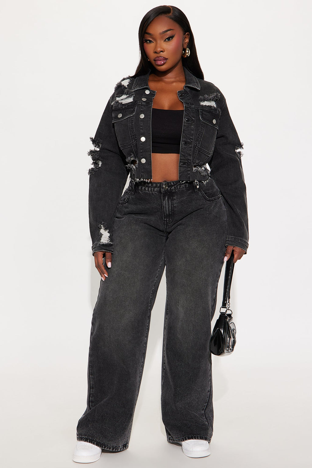 All Torn Up Crop Denim Jacket - Black Wash