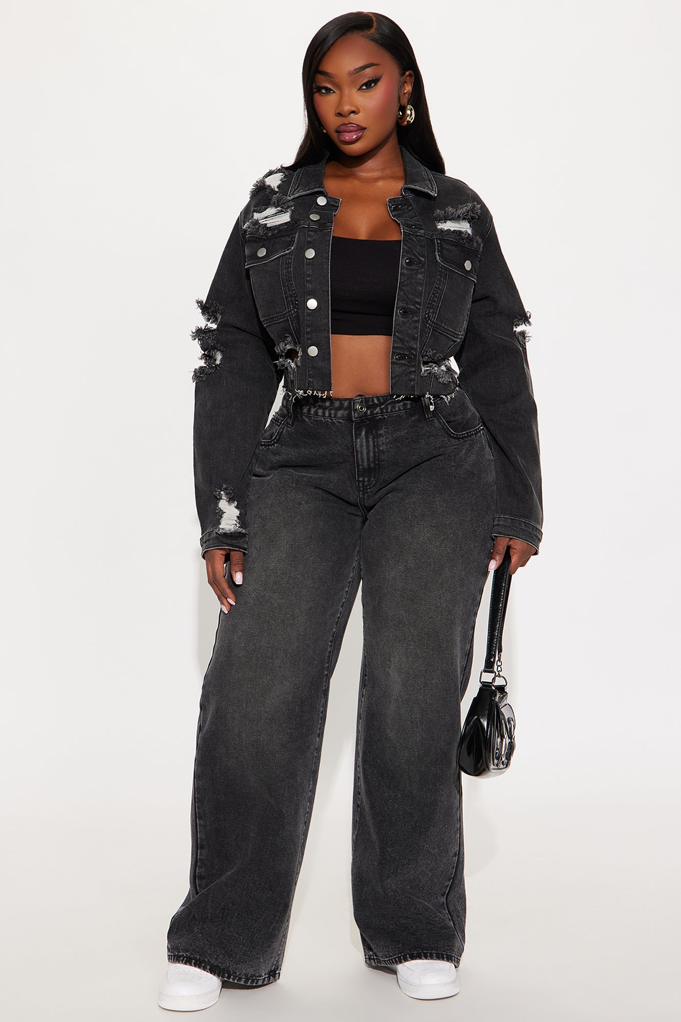All Torn Up Crop Denim Jacket - Black Wash