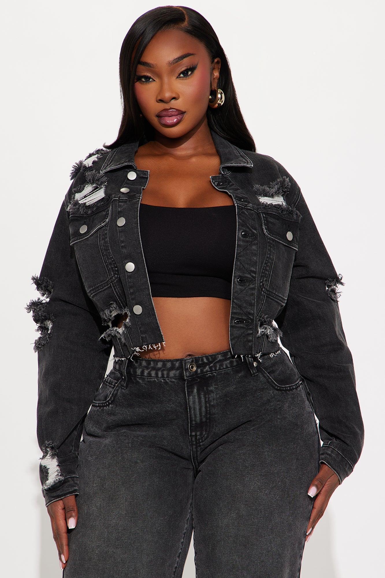 All Torn Up Crop Denim Jacket - Black Wash