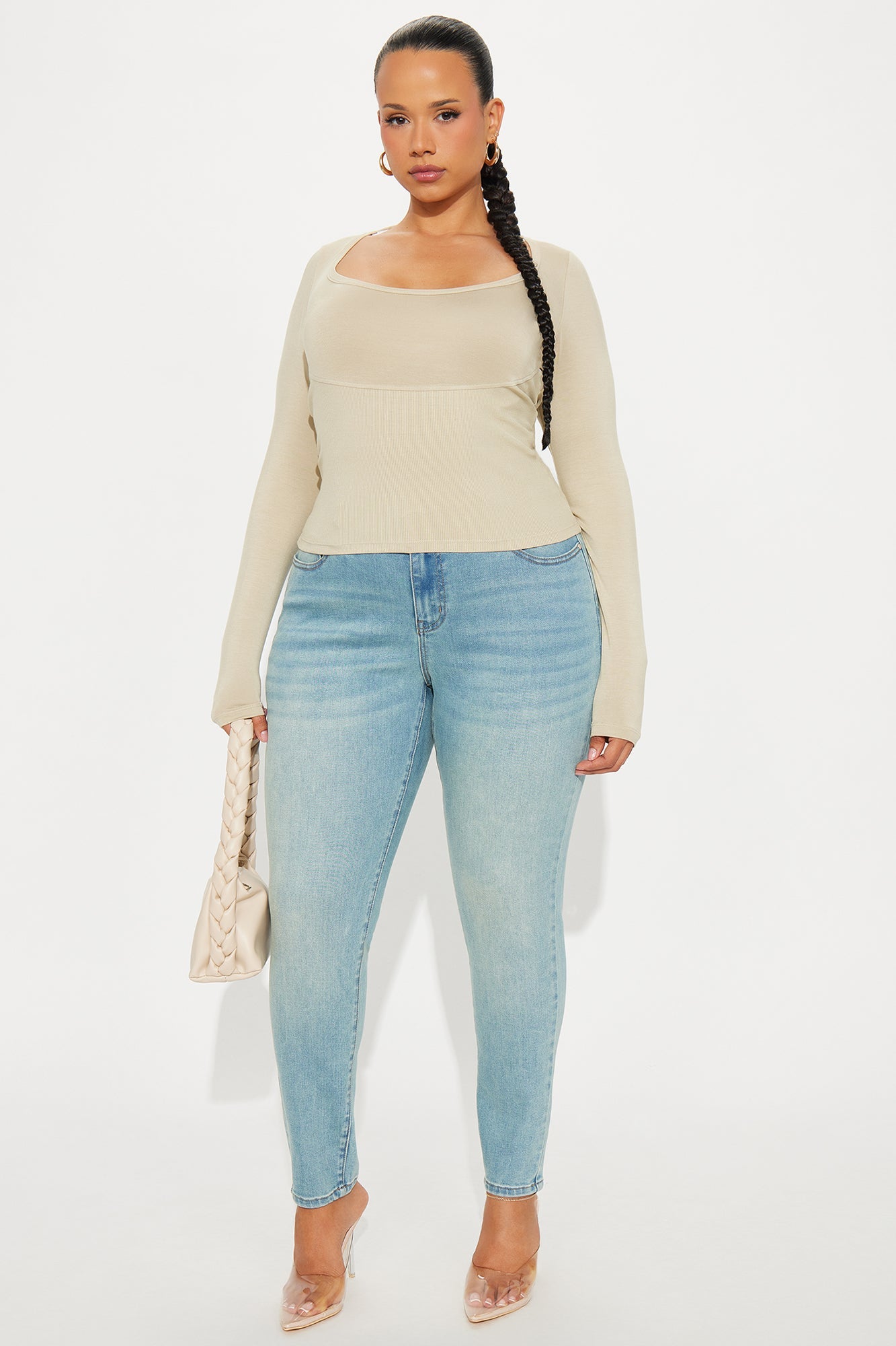 Evolet Long Sleeve Ribbed Top - Stone