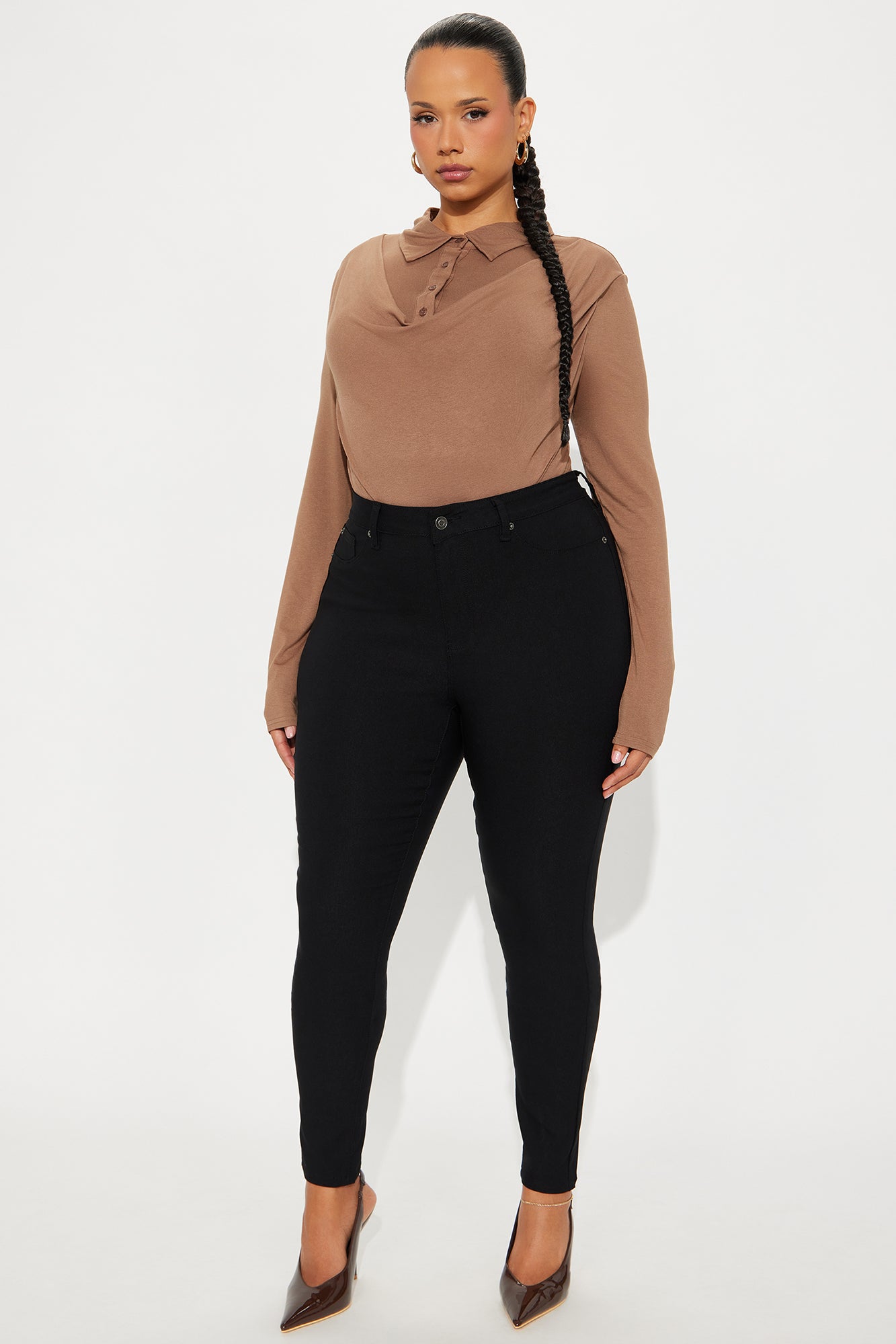 Glinda Long Sleeve Draped Top - Mocha