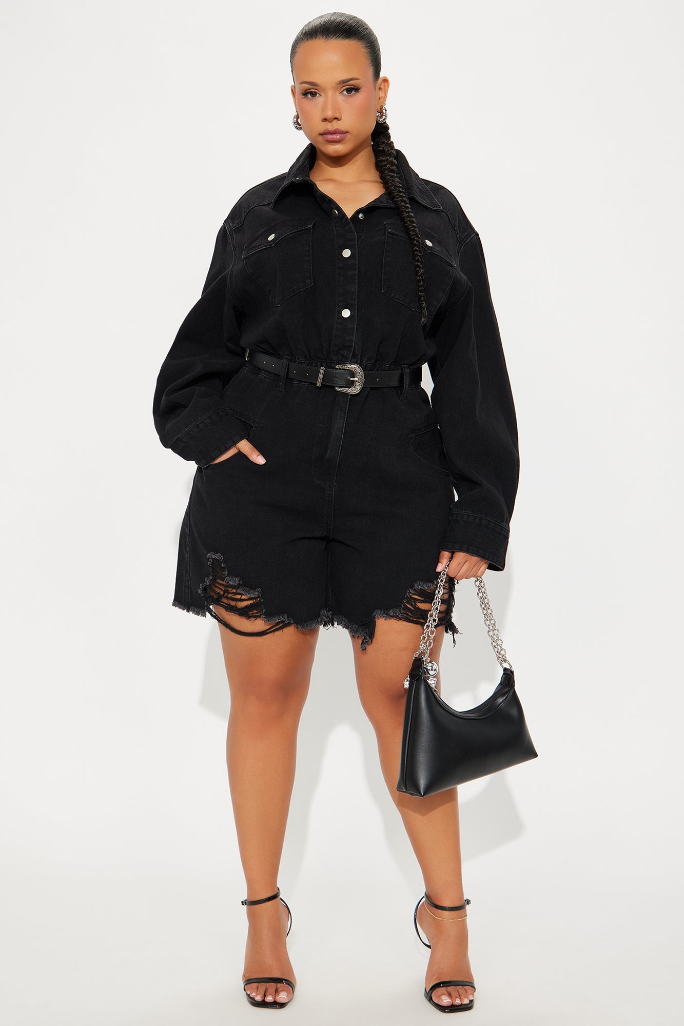 In My Denim Romper - Black