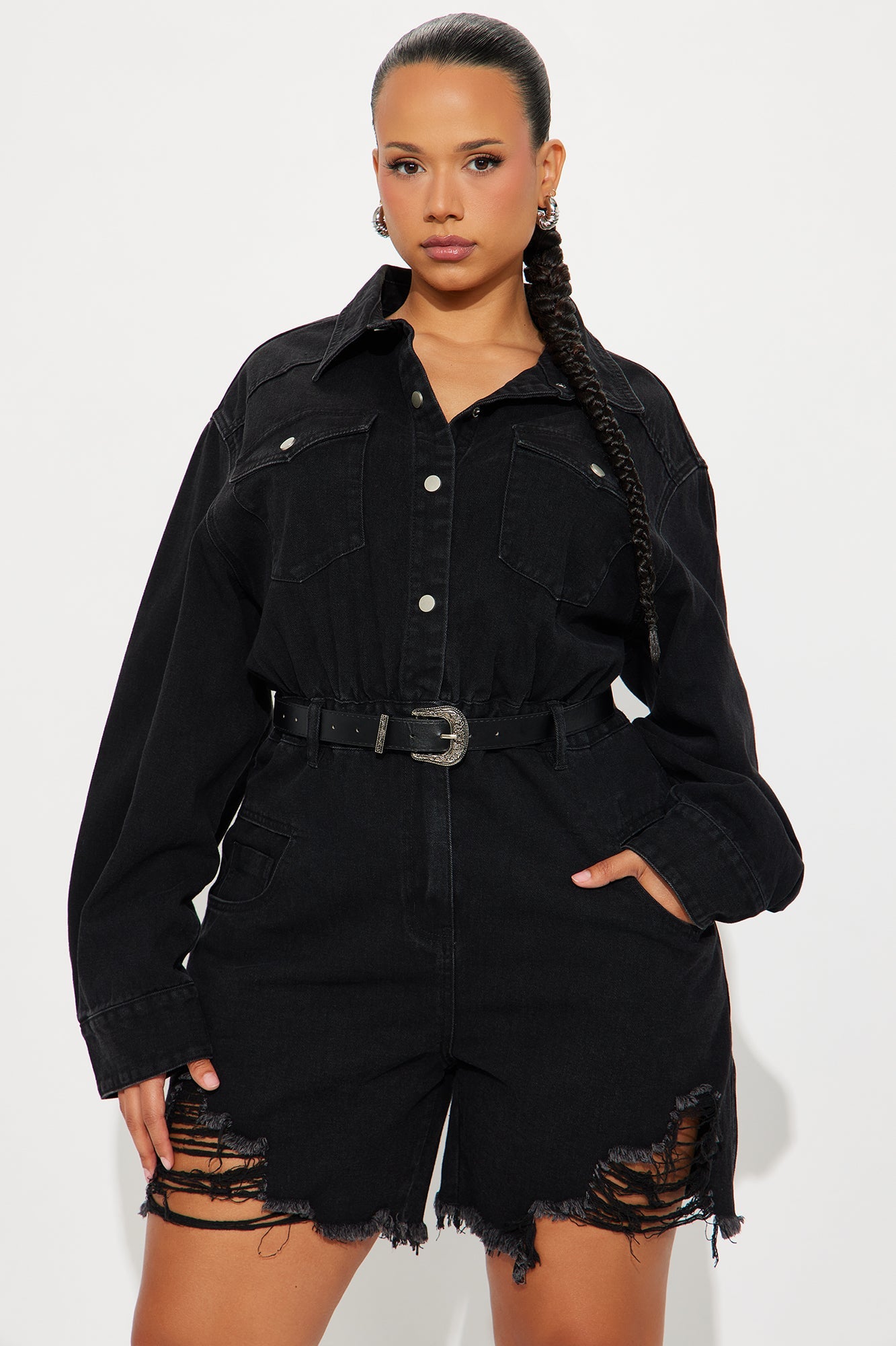 In My Denim Romper - Black