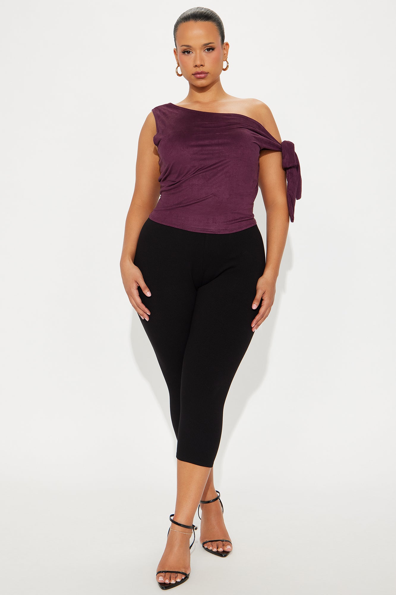 Rilla Off Shoulder Faux Suede Top - Eggplant