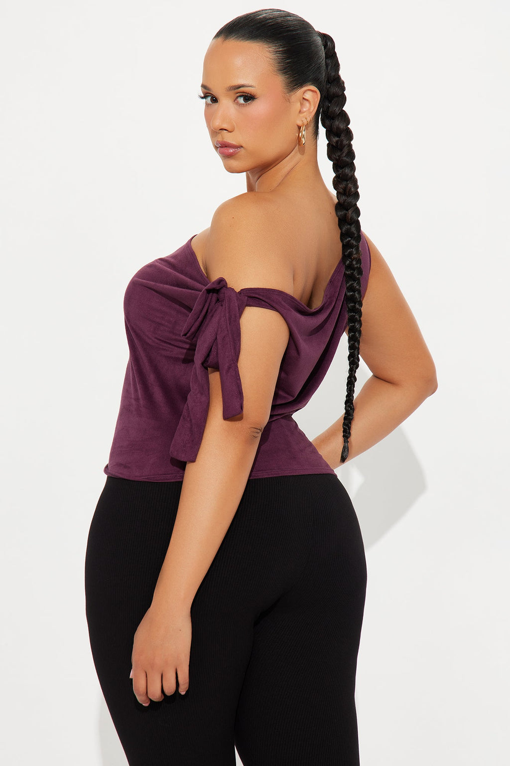 Rilla Off Shoulder Faux Suede Top - Eggplant