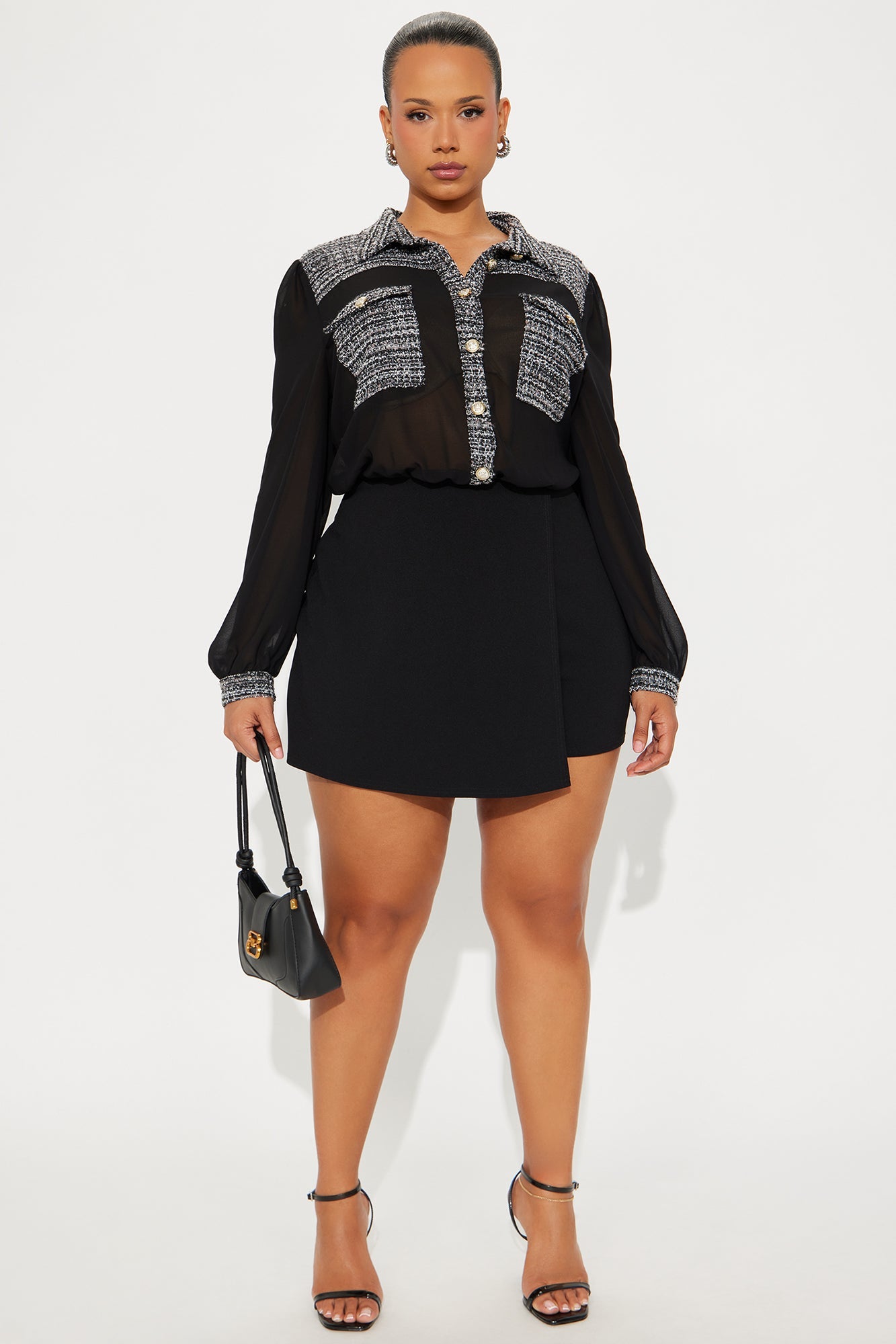 Lana Chiffon Long Sleeve Romper - Black/combo