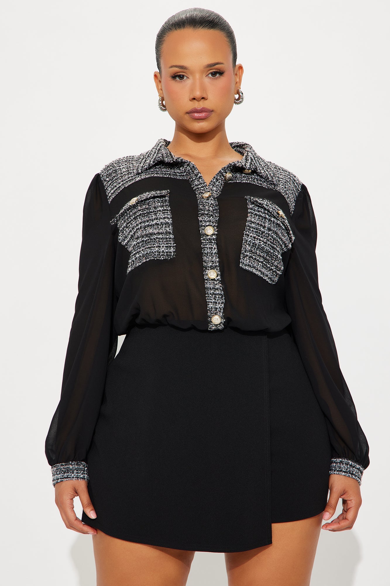 Lana Chiffon Long Sleeve Romper - Black/combo