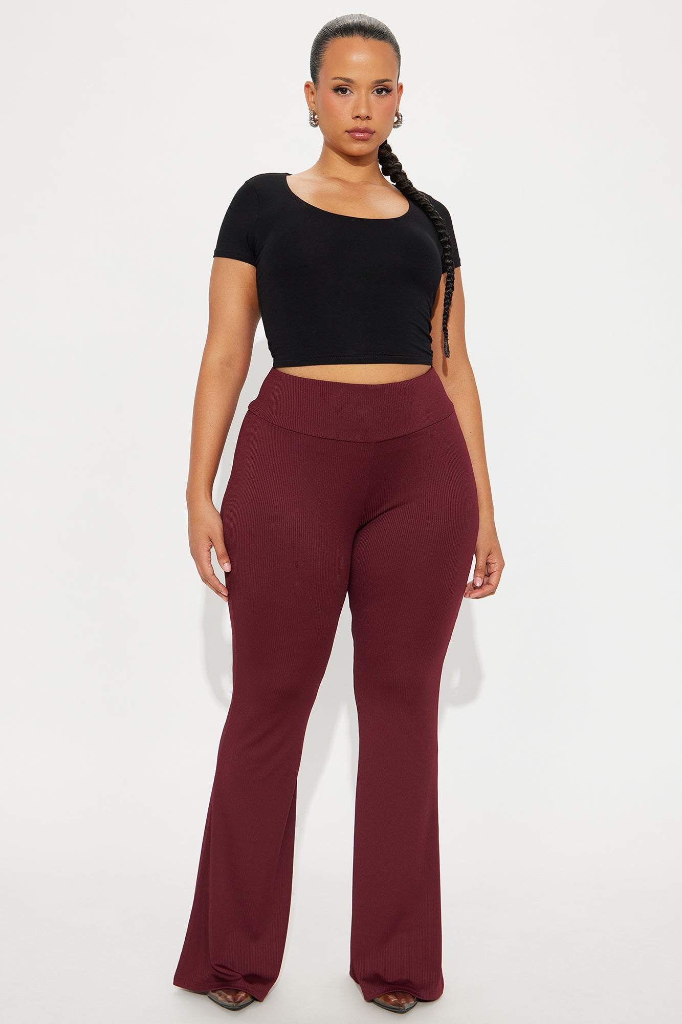Amber Ribbed Flare Pant - Burgundy 