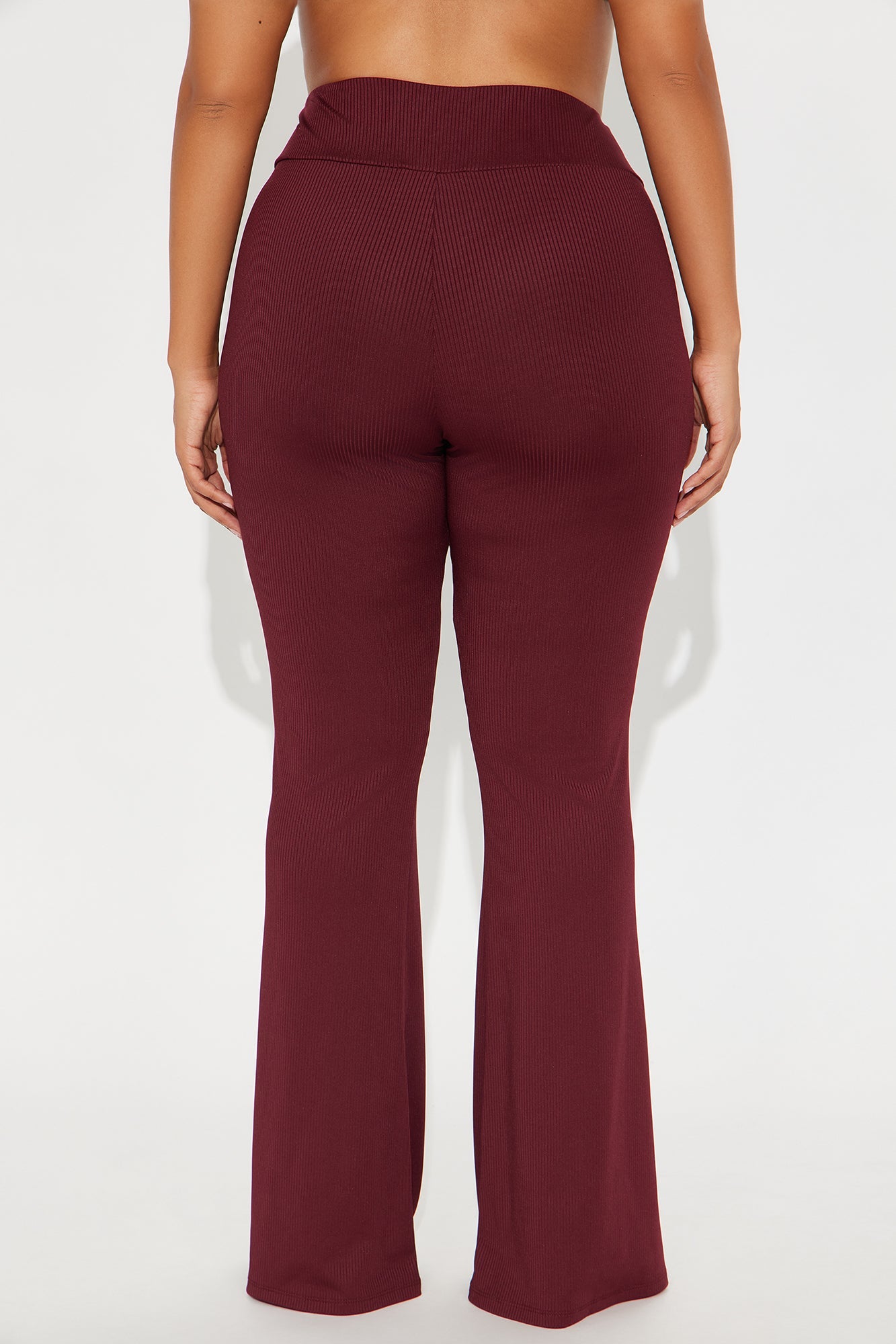 Amber Ribbed Flare Pant - Burgundy 