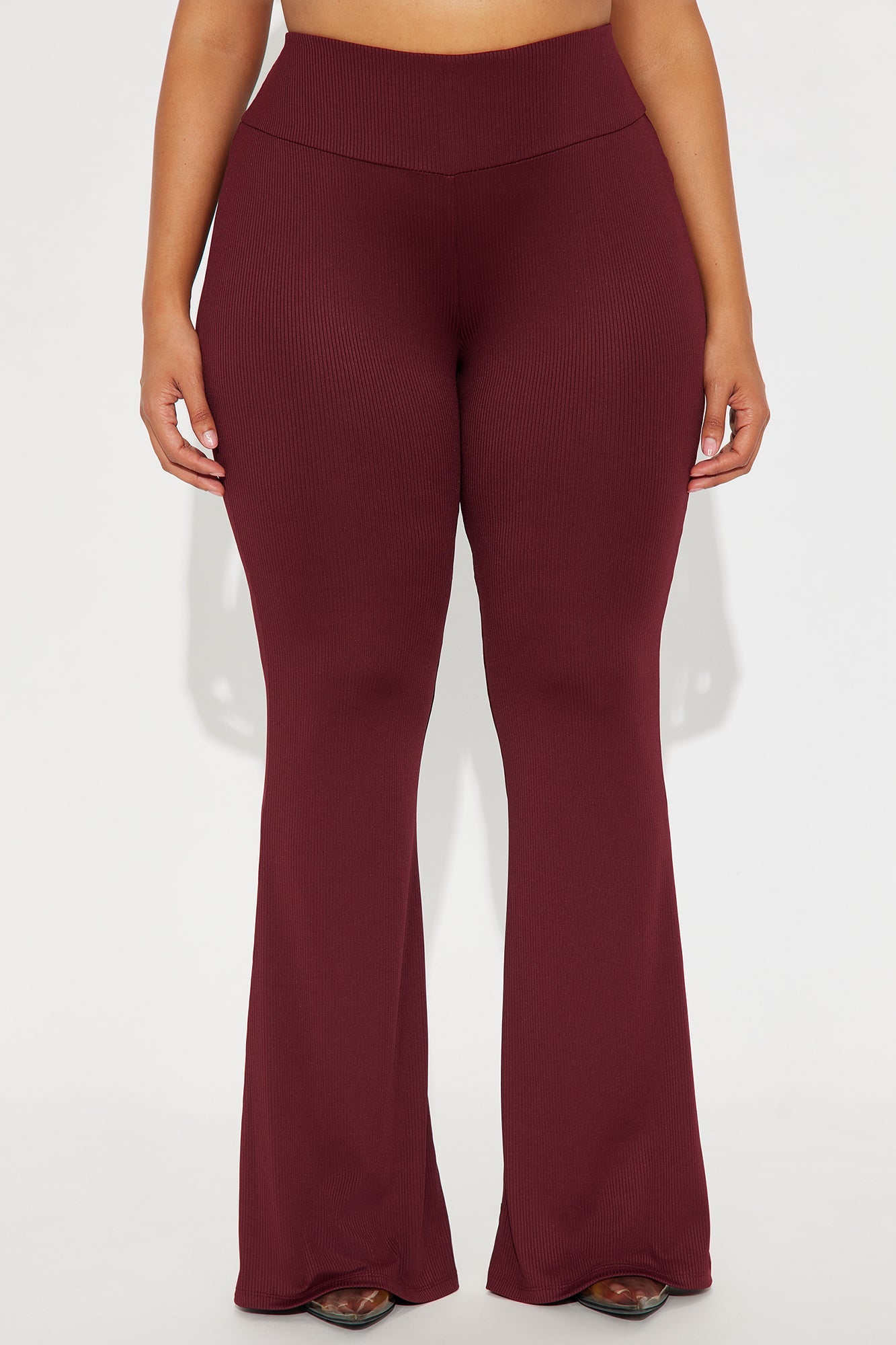 Amber Ribbed Flare Pant - Burgundy 