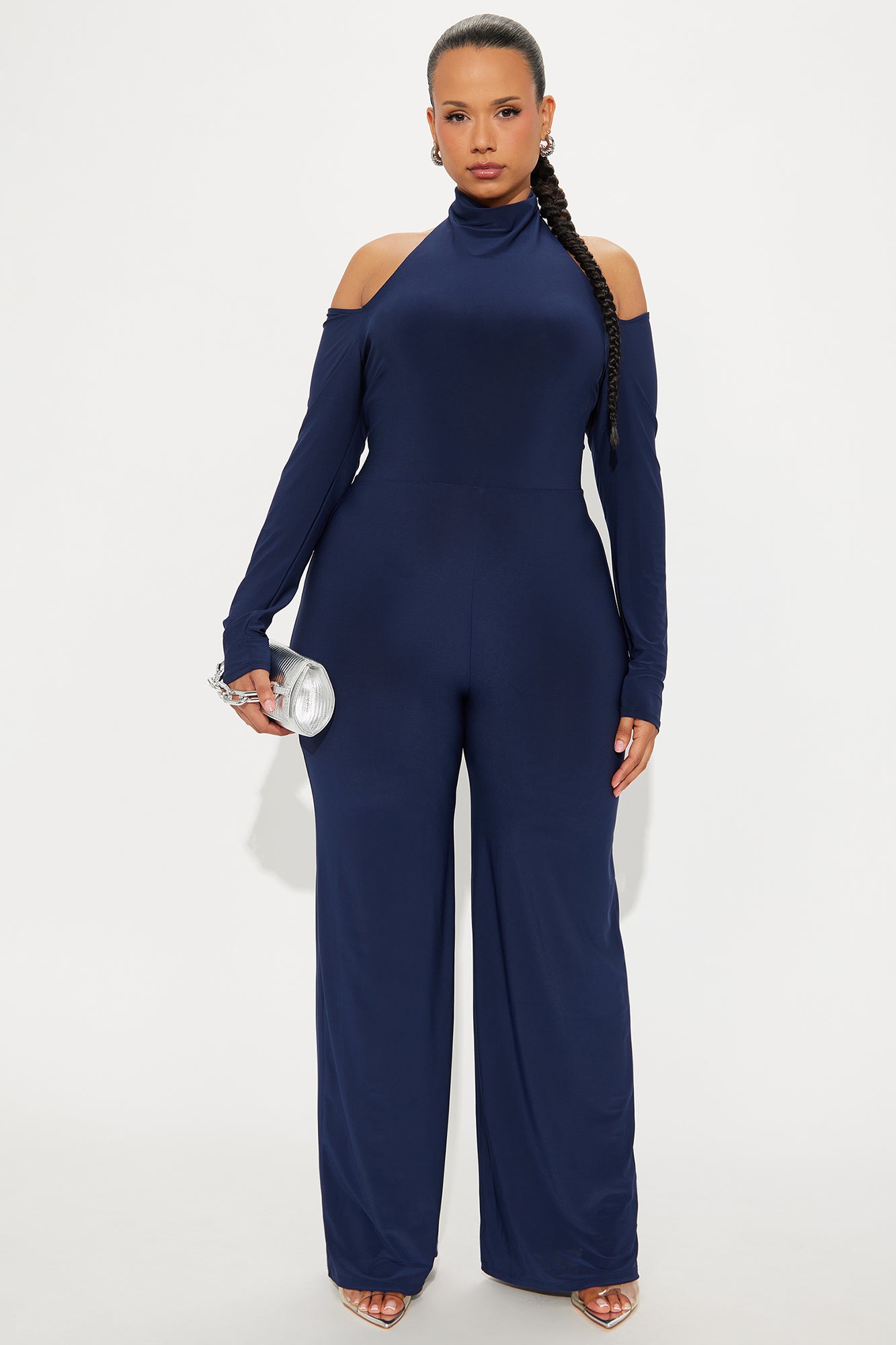 Sandra High Neck Wide Leg Jumpsuit - Navy