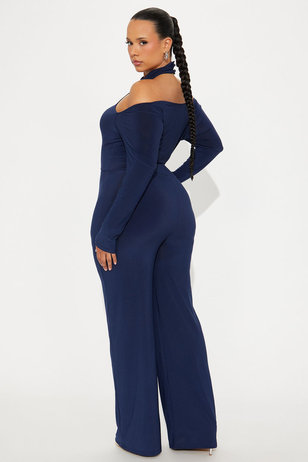 Sandra High Neck Wide Leg Jumpsuit - Navy