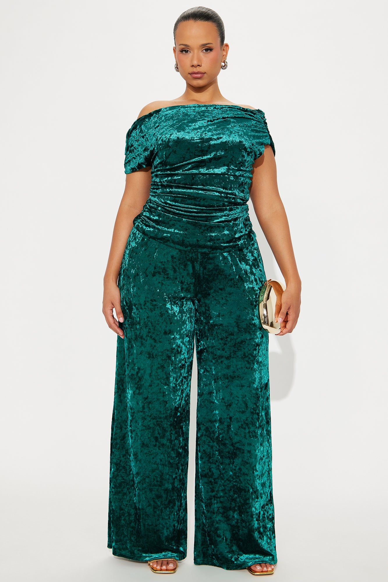 Estella Off Shoulder Velvet Pant Set - Emerald 