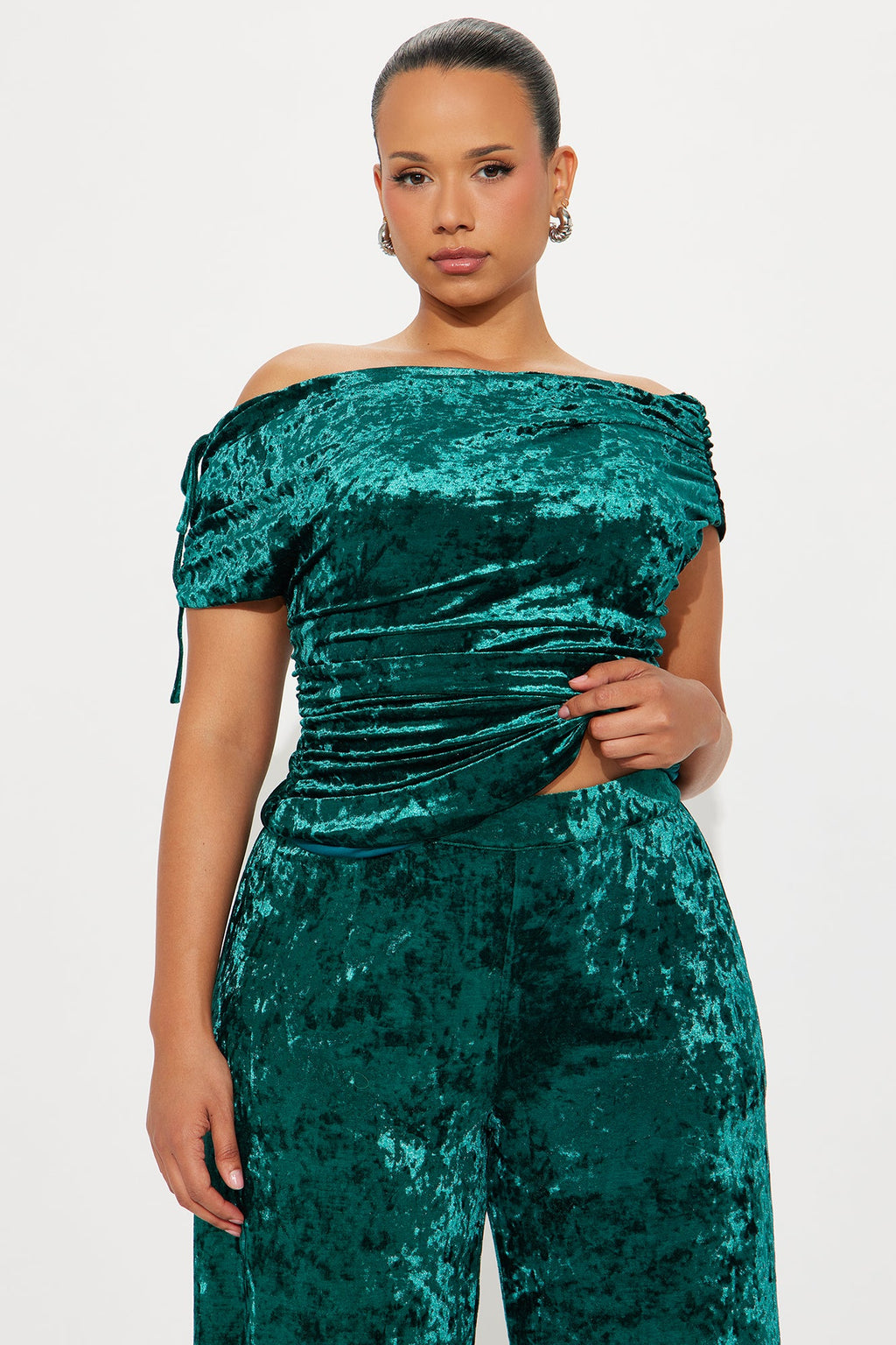 Estella Off Shoulder Velvet Pant Set - Emerald 