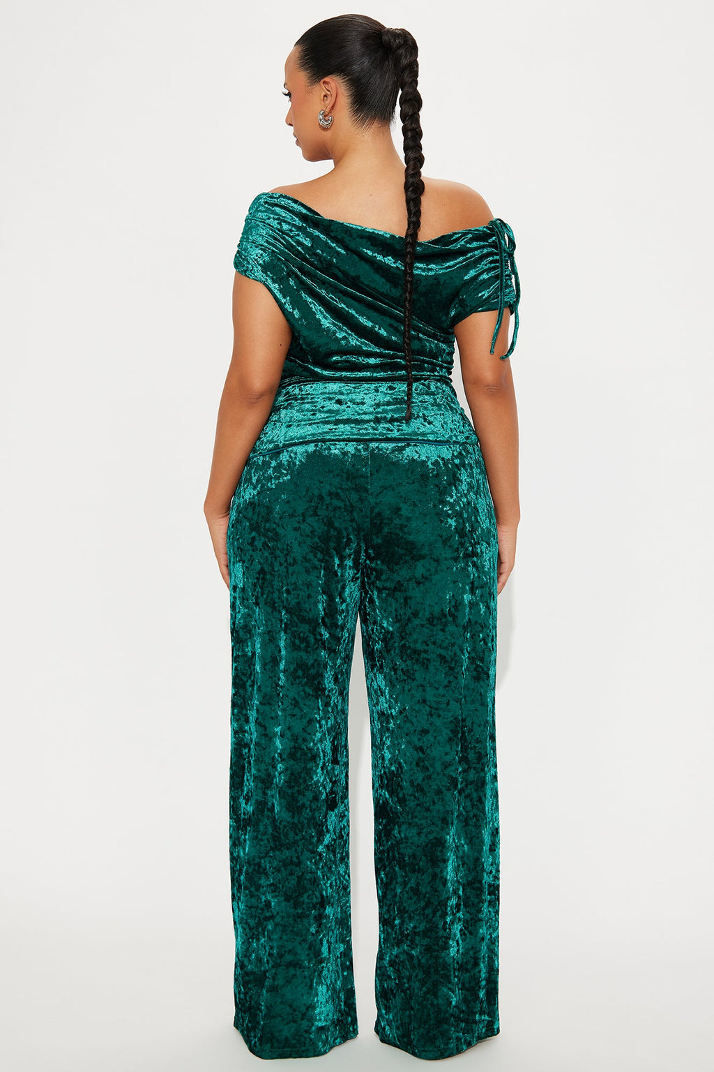 Estella Off Shoulder Velvet Pant Set - Emerald 