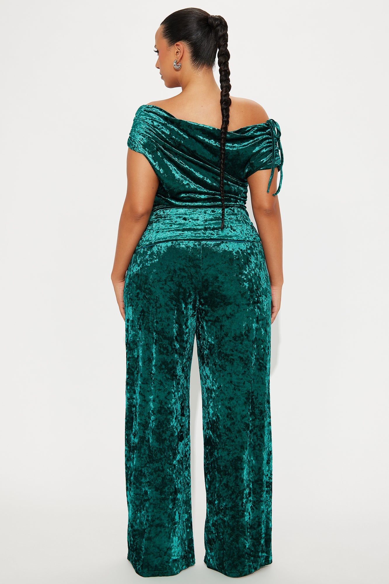 Estella Off Shoulder Velvet Pant Set - Emerald 