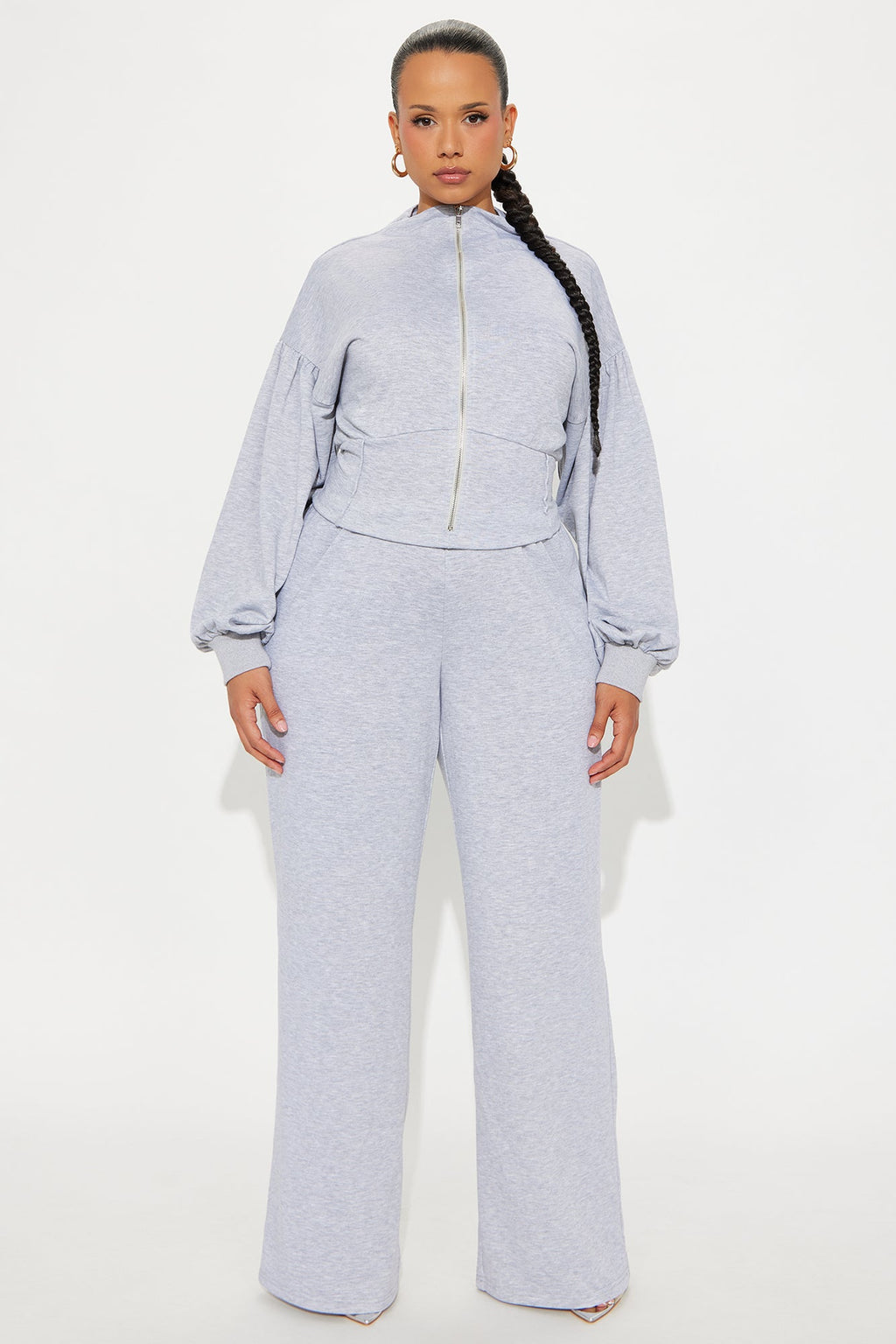 Make You Work French Terry Wide Leg Jumpsuit - Heather Grey