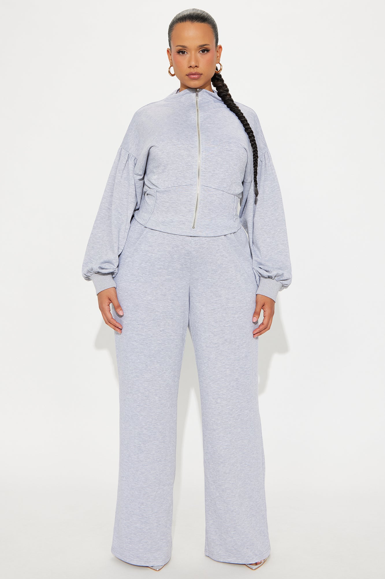 Make You Work French Terry Wide Leg Jumpsuit - Heather Grey