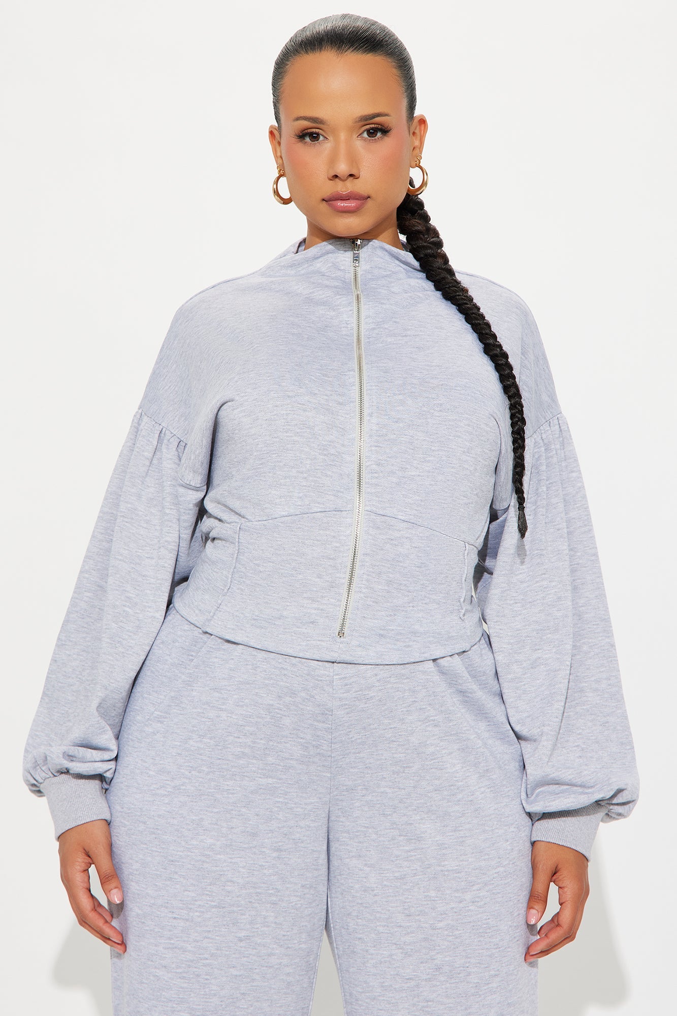 Make You Work French Terry Wide Leg Jumpsuit - Heather Grey
