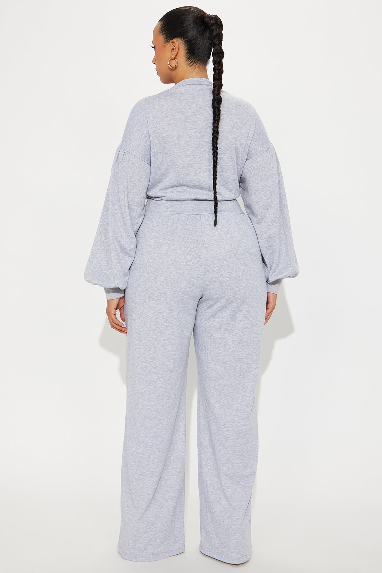 Make You Work French Terry Wide Leg Jumpsuit - Heather Grey