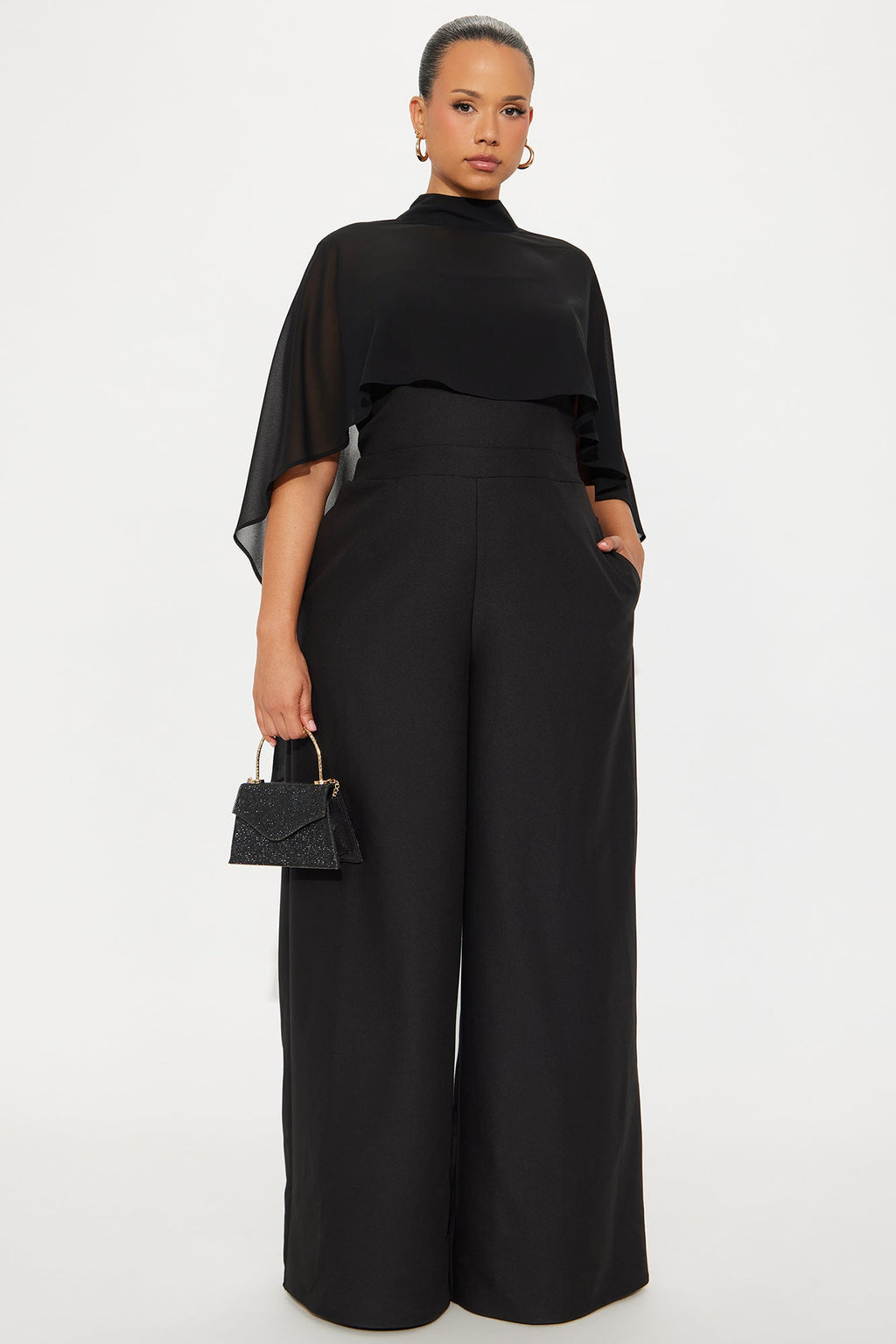 Alessia Cape Wide Leg Jumpsuit Set - Black
