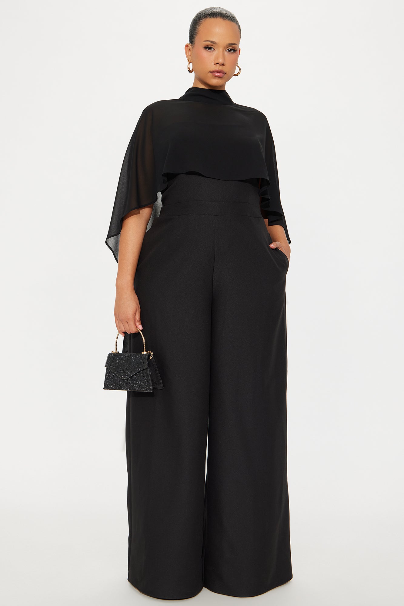 Alessia Cape Wide Leg Jumpsuit Set - Black