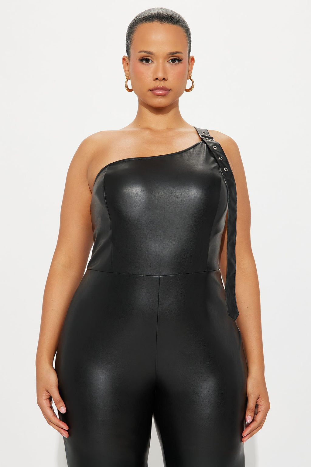 Sarianne Faux Leather Flare Jumpsuit - Black