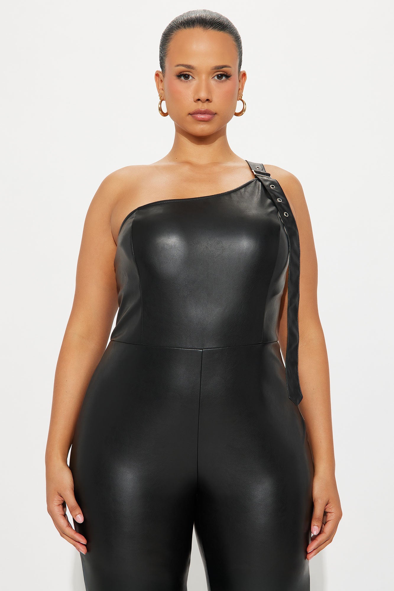 Sarianne Faux Leather Flare Jumpsuit - Black