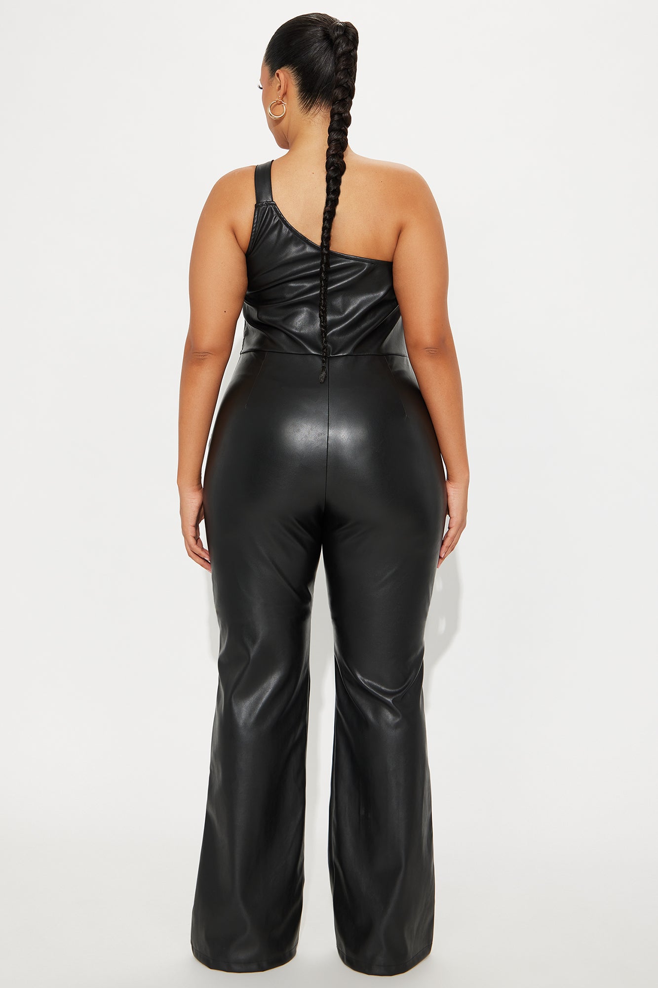 Sarianne Faux Leather Flare Jumpsuit - Black