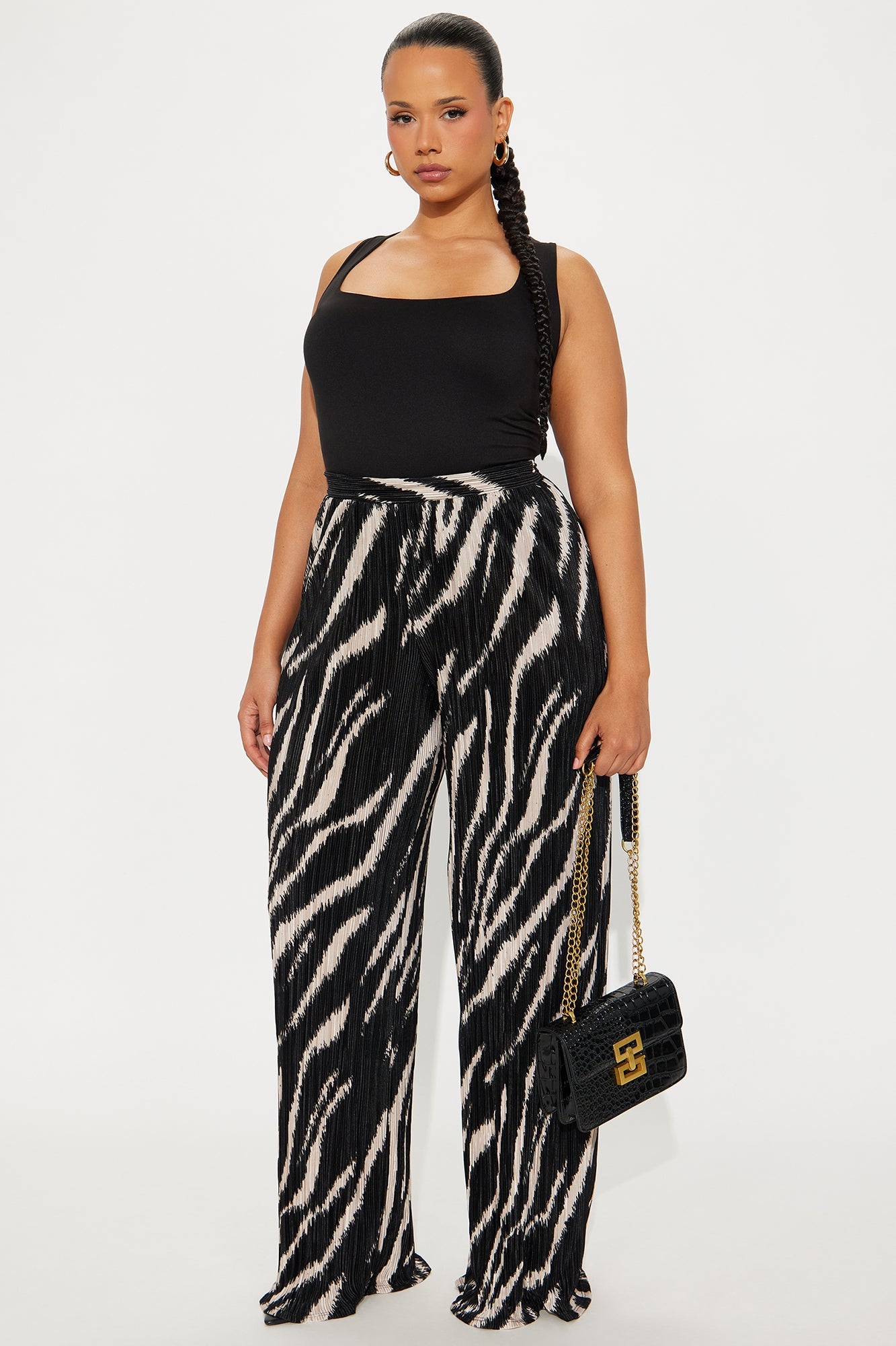 In The Tropics Plisse Wide Leg Pant 33″ - Black/combo
