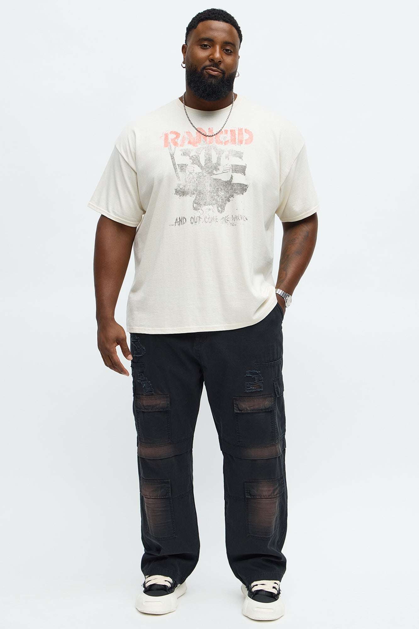 Baggy Burn It Up Distressed Cargo Pants - Black