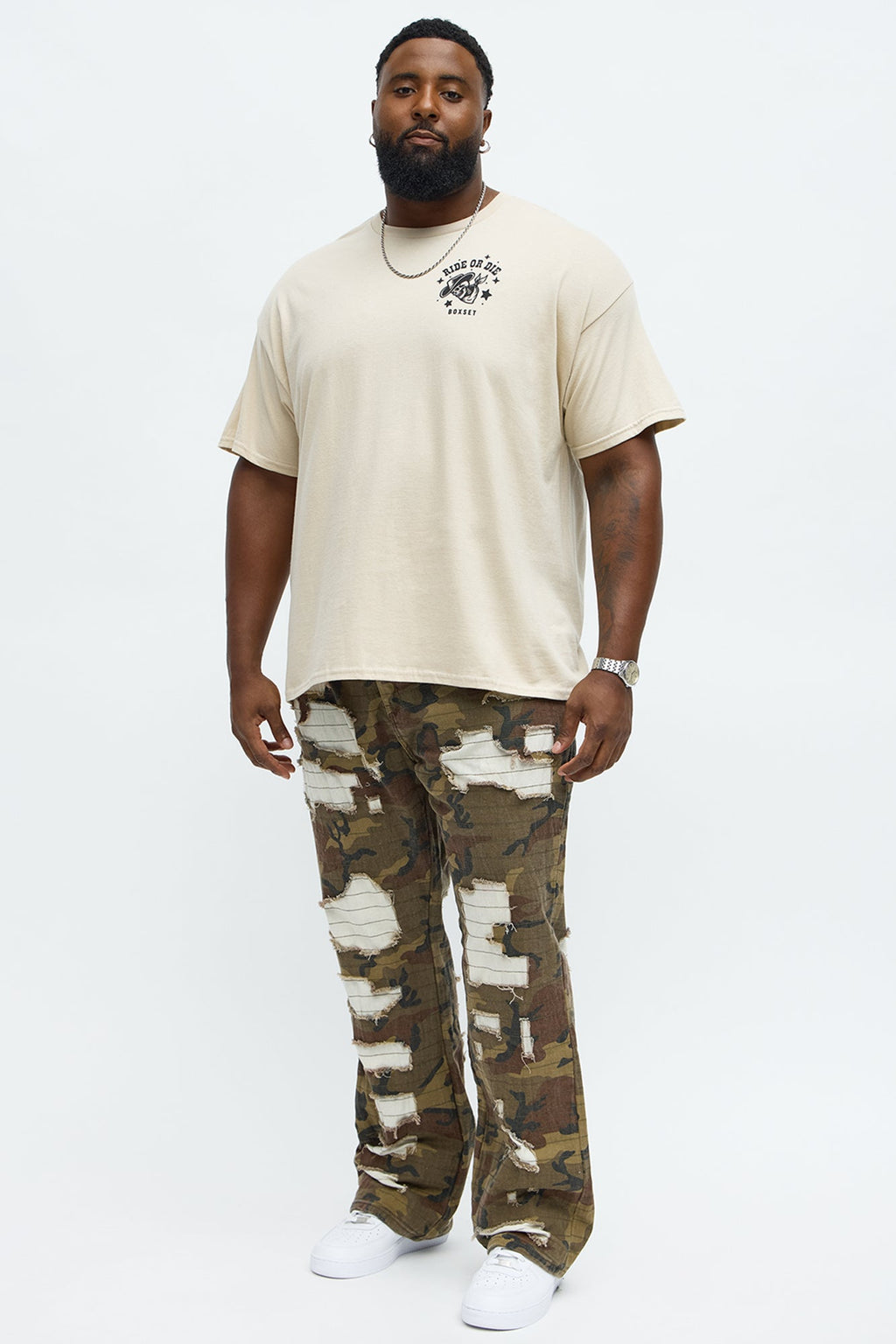 Stacked Slim Flare Rip It Stitch It Camo Pants - Camouflage