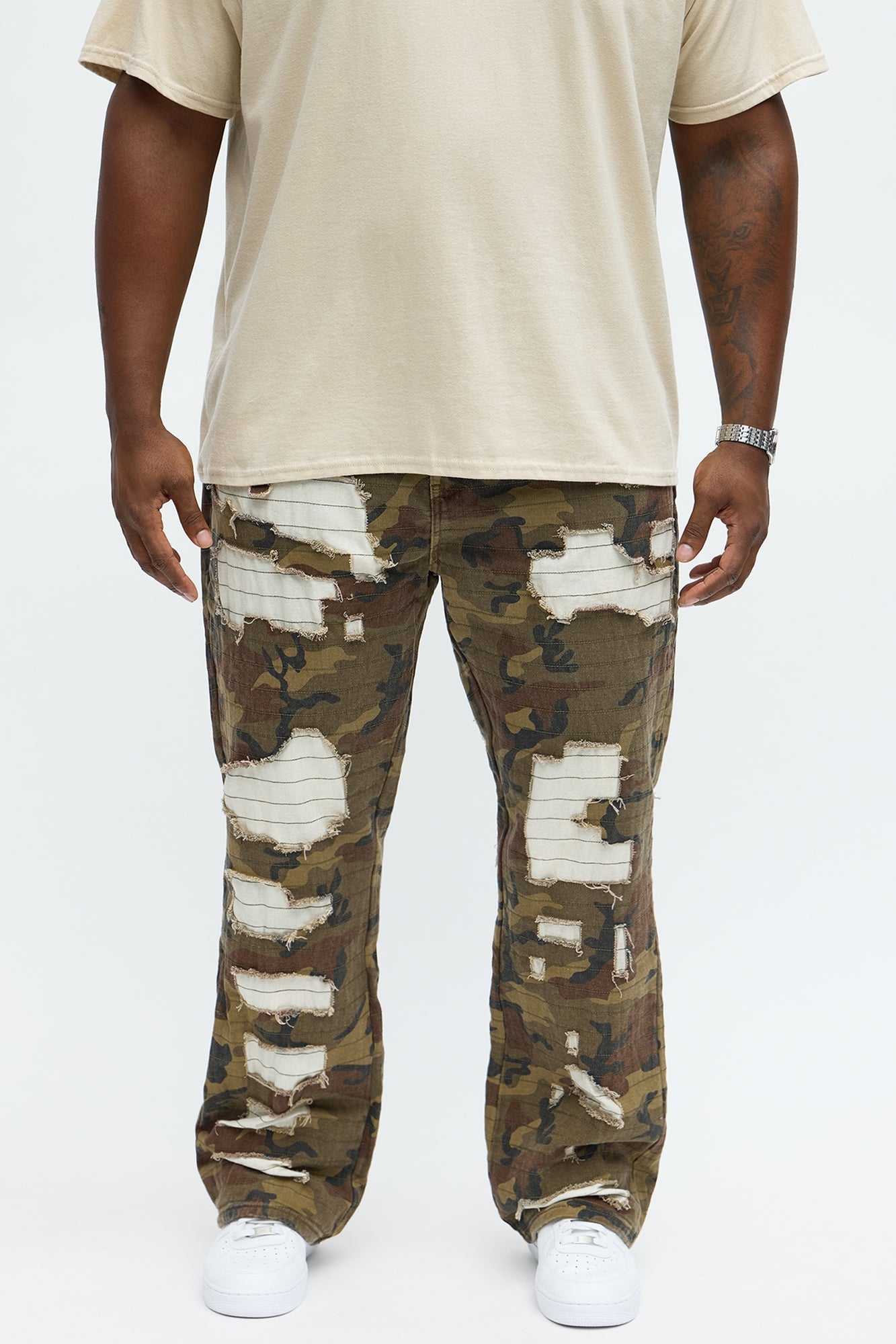 Stacked Slim Flare Rip It Stitch It Camo Pants - Camouflage