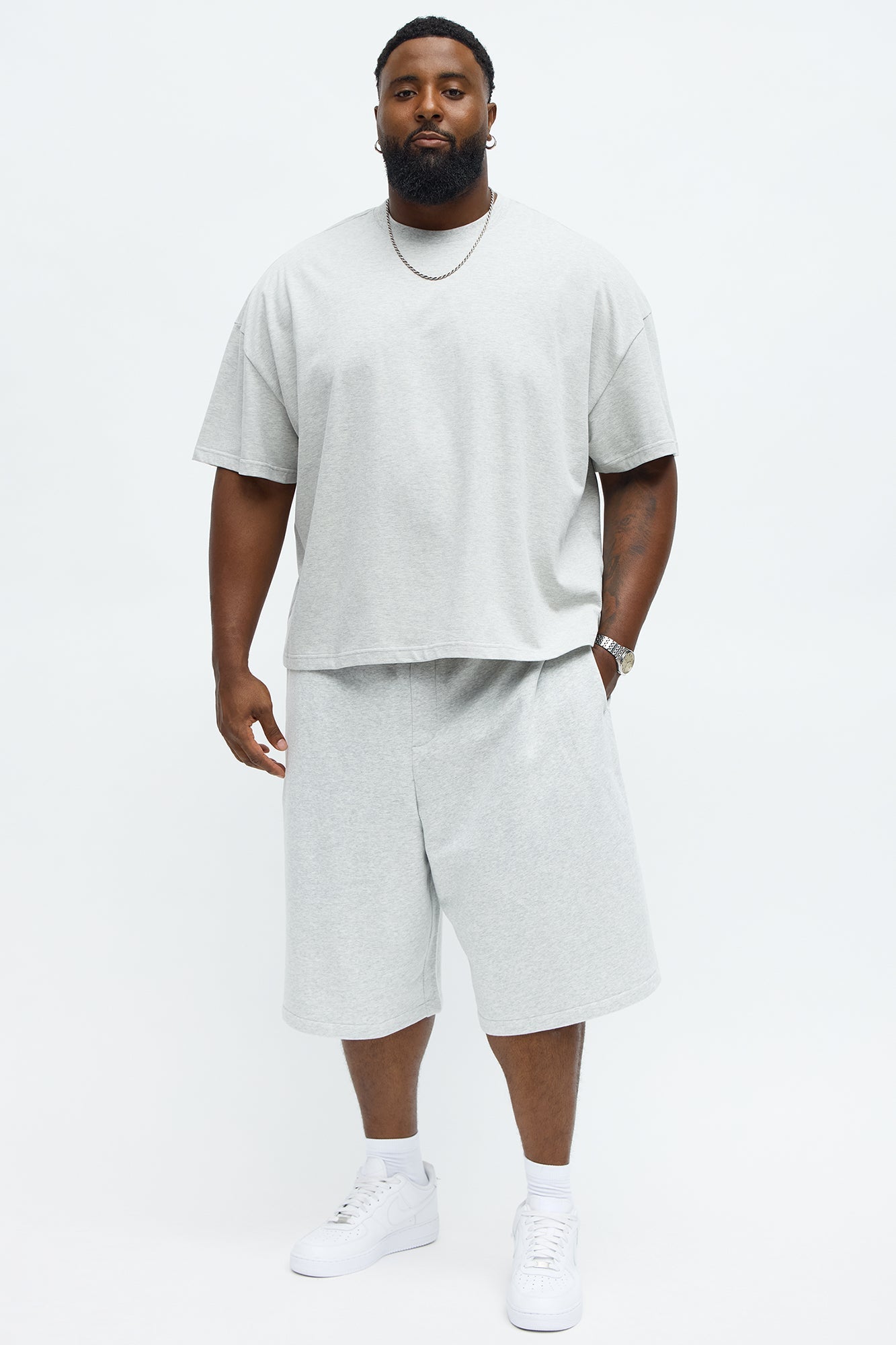 Premium Boxy Cropped Soft Cotton Tee - Heather Grey