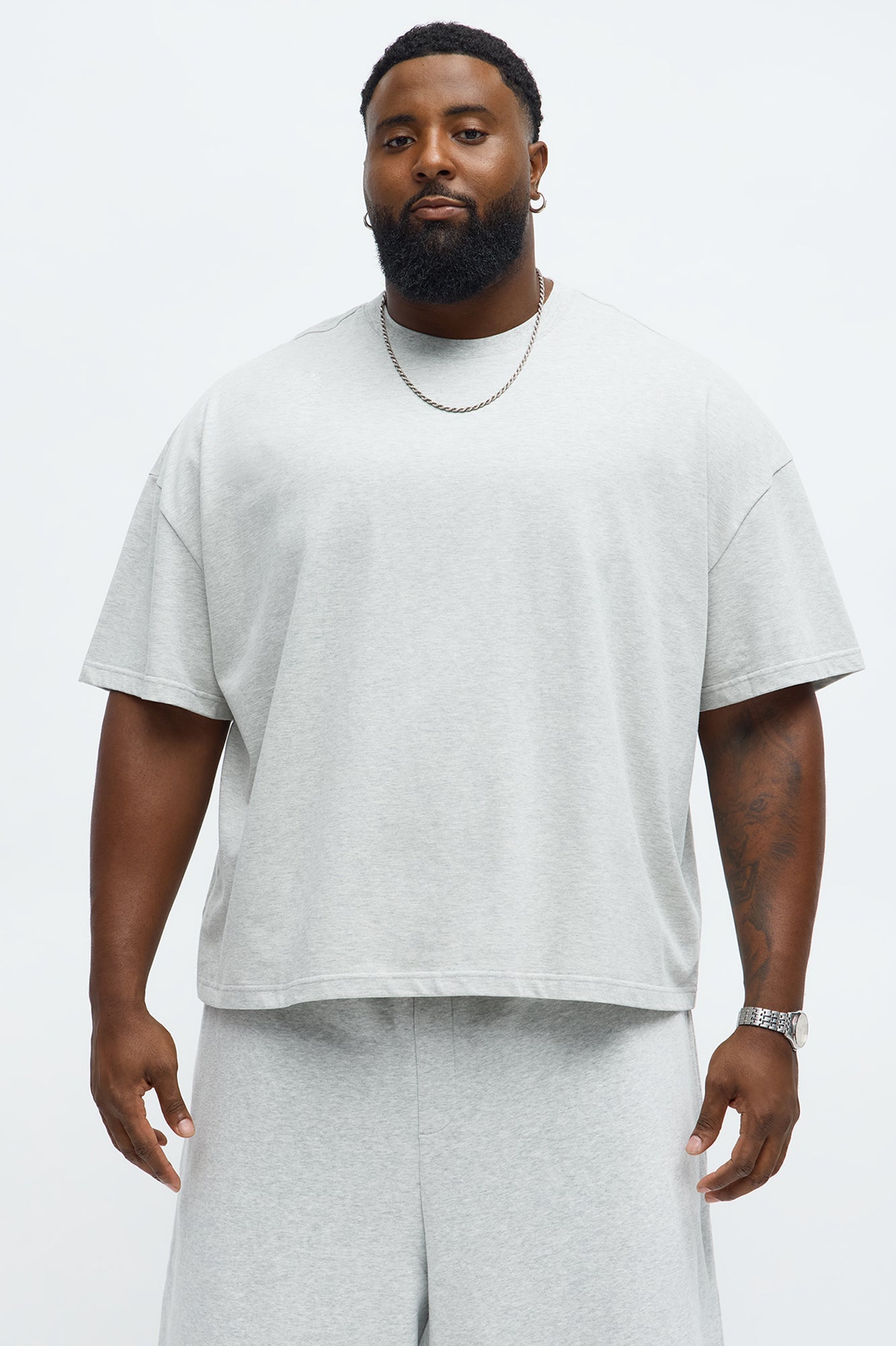 Premium Boxy Cropped Soft Cotton Tee - Heather Grey