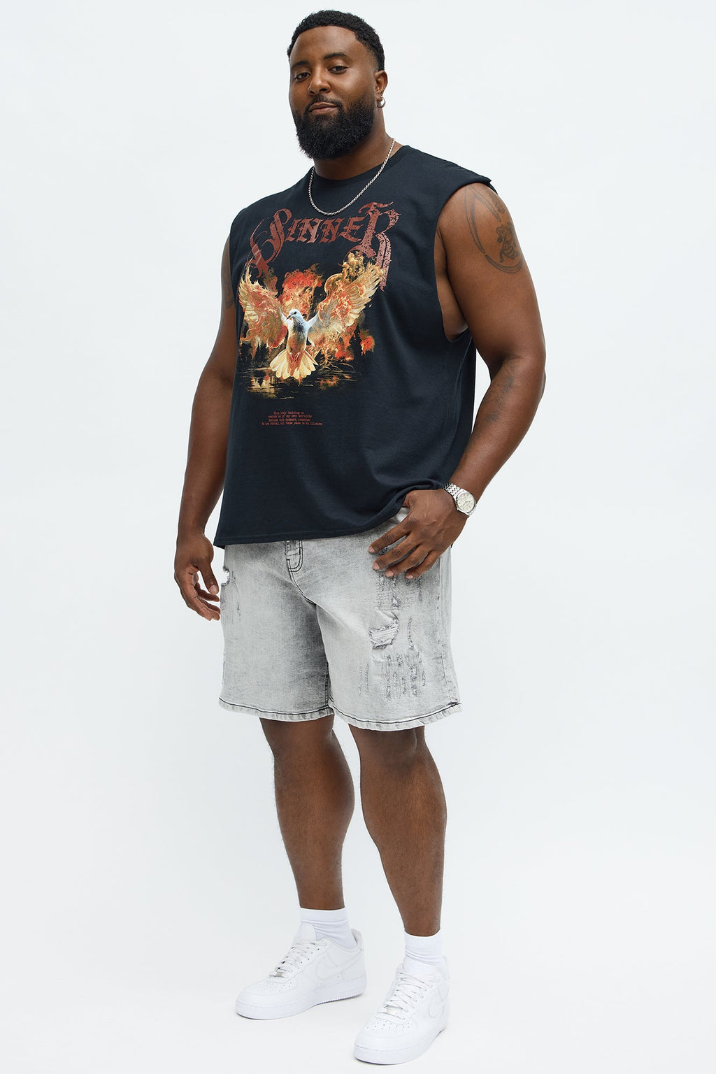 Relaxed Looking Out Ripped And Repair Denim Shorts - Grey