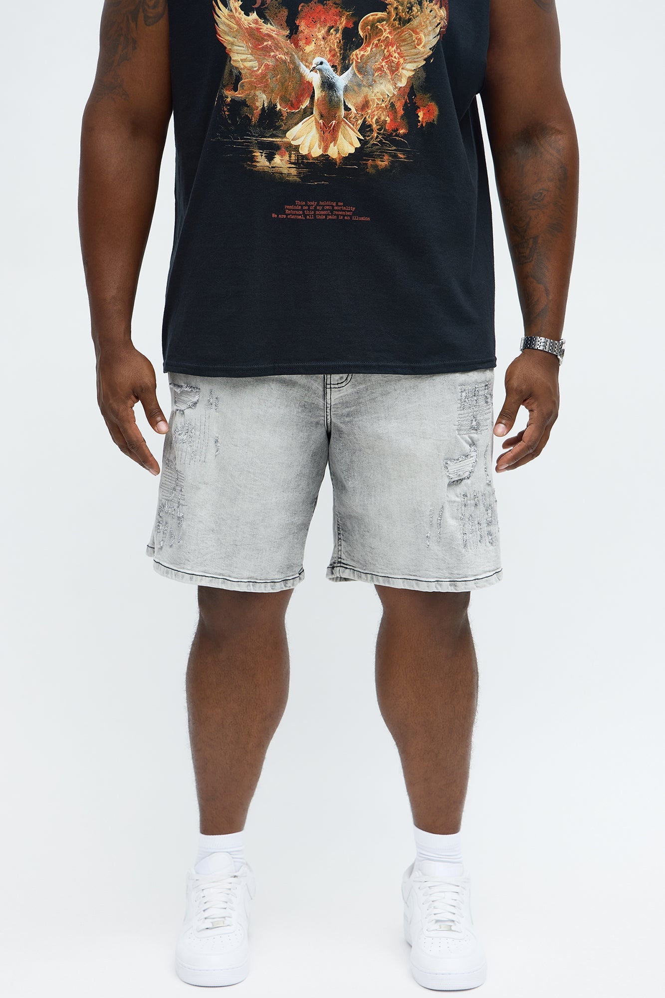Relaxed Looking Out Ripped And Repair Denim Shorts - Grey