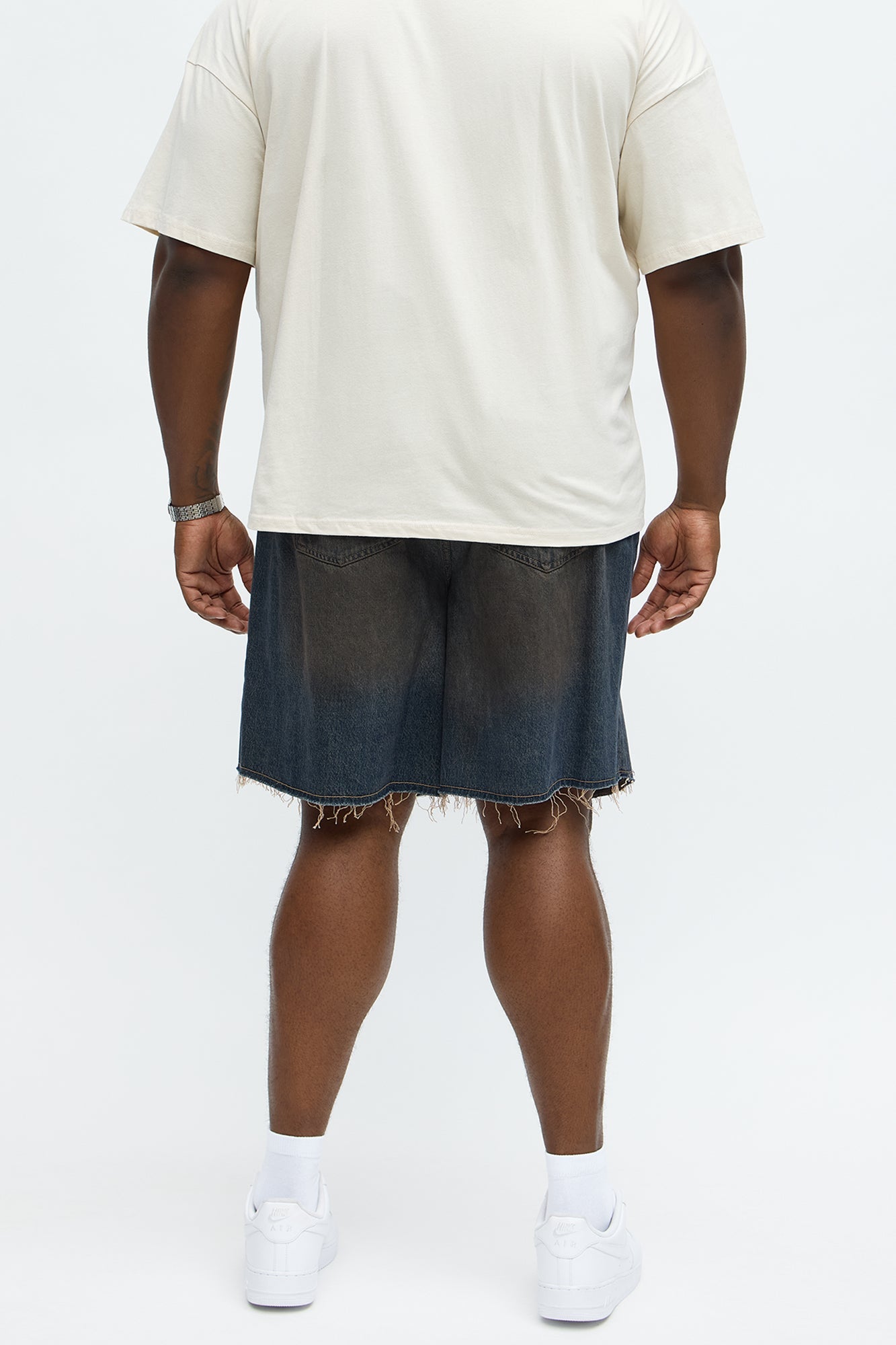 Relaxed To Put In The Works Ripped Denim Shorts - Dark Wash