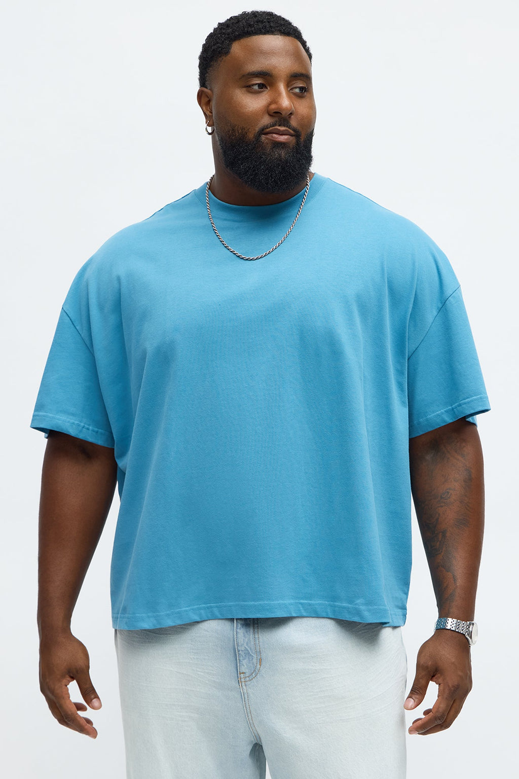 Premium Boxy Cropped Soft Cotton Tee - Blue