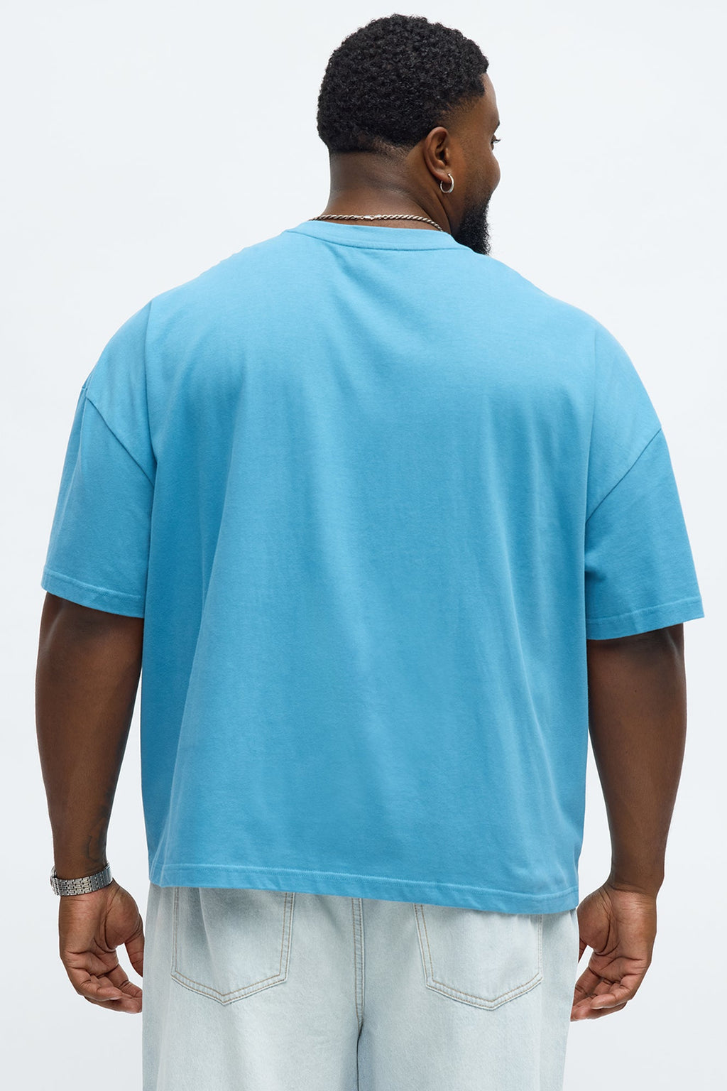 Premium Boxy Cropped Soft Cotton Tee - Blue