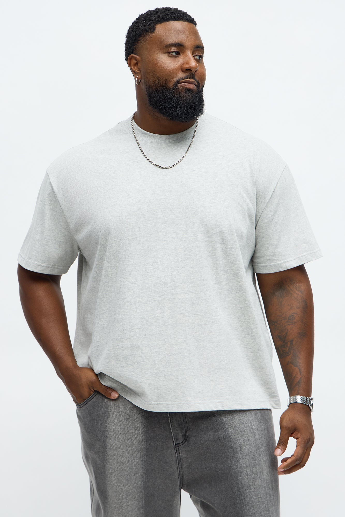 Premium Relaxed Soft Cotton Tee - Heather Grey