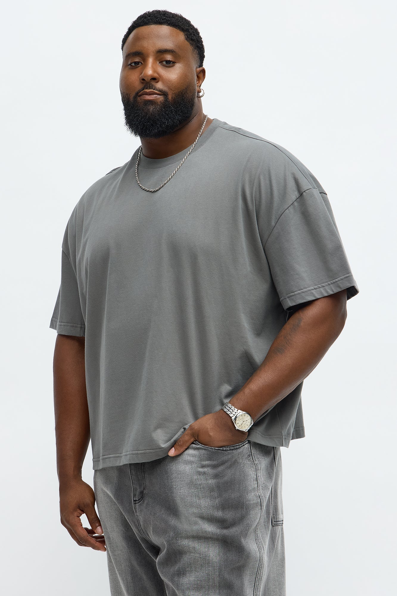 Premium Boxy Cropped Soft Cotton Tee - Dark Grey