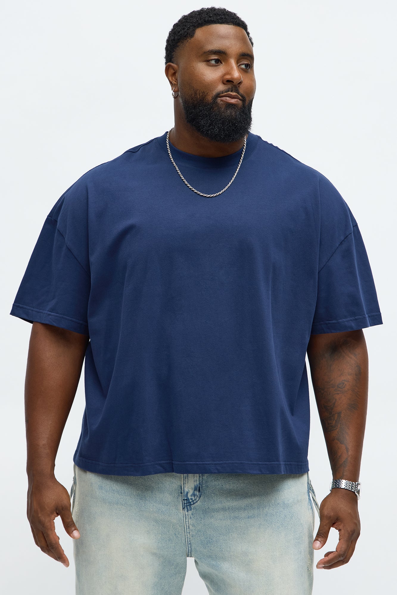 Premium Boxy Cropped Soft Cotton Tee - Navy