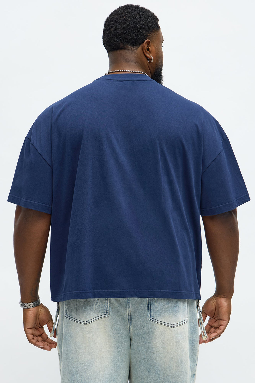 Premium Boxy Cropped Soft Cotton Tee - Navy