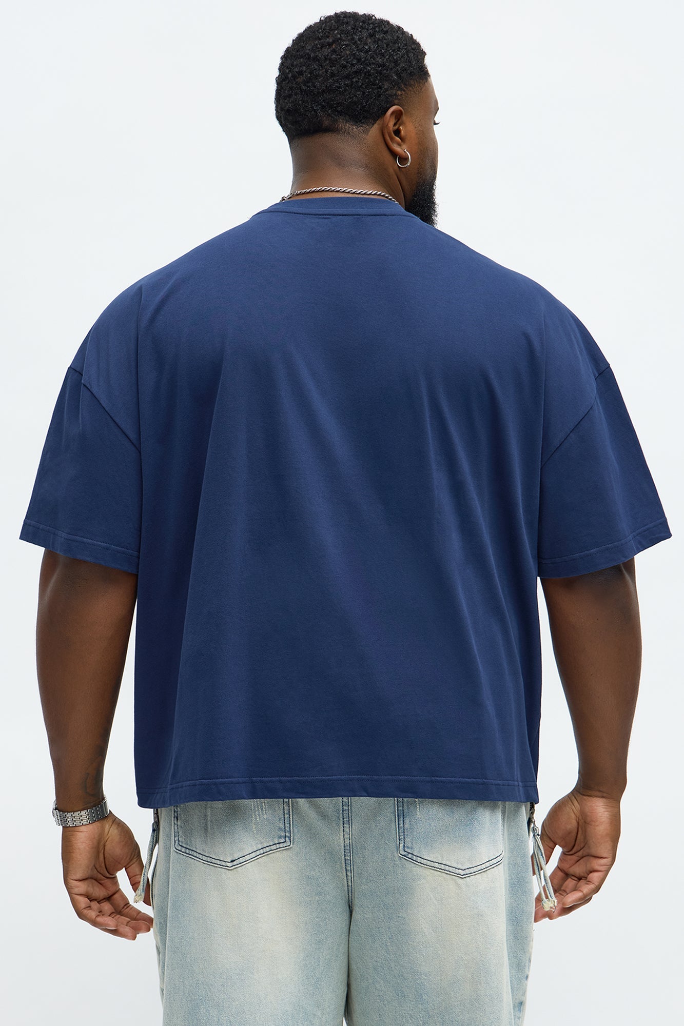 Premium Boxy Cropped Soft Cotton Tee - Navy
